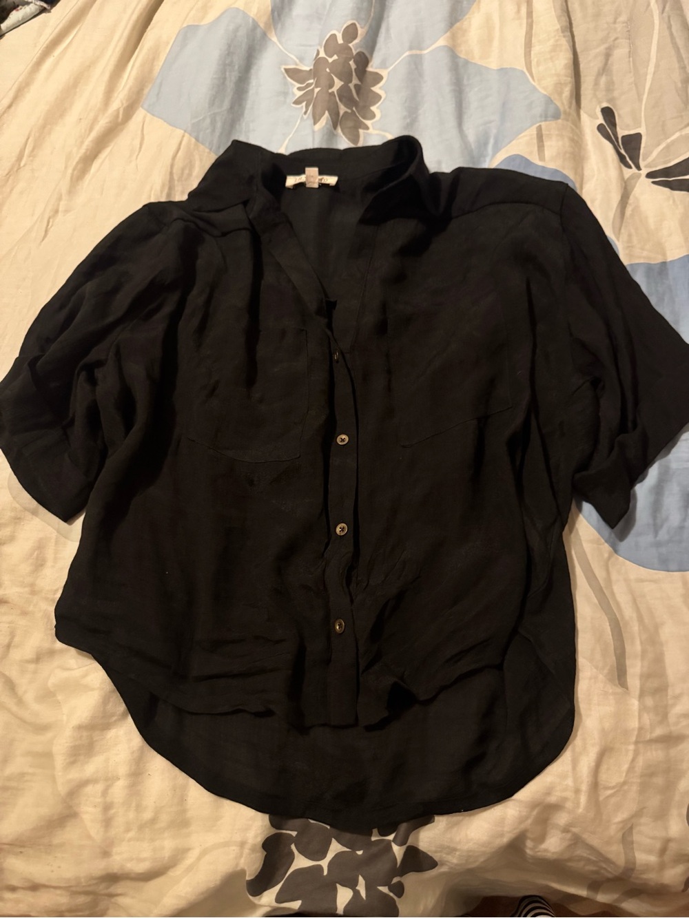 Lily Star Black Short-Sleeve Button Down Shirt